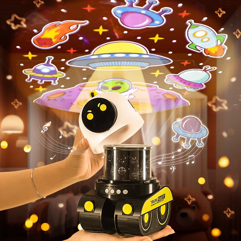 New Robot tank LED Starry Sky Projector Night Light Star Projector Lamp with music box for boy kids