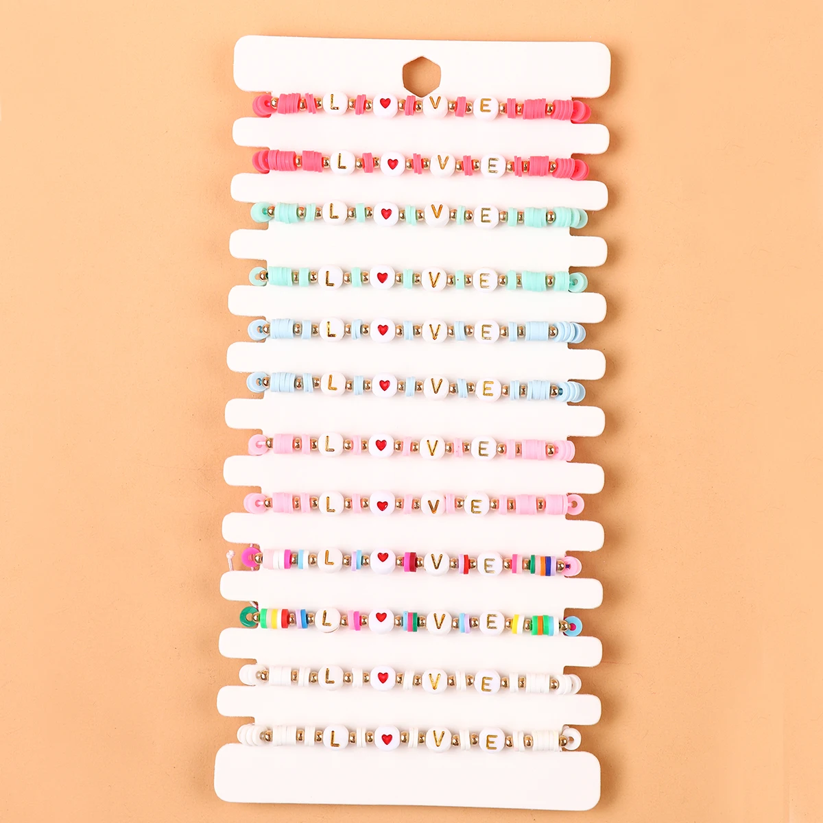 Punk Exquisite Resin Love Letter Bracelet 12 Pcs Set Polymer Clay Love Bracelet For Women