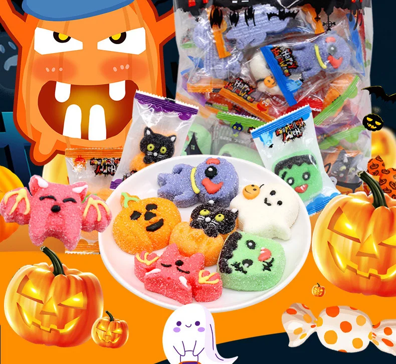 Оптовая продажа, мультяшная форма, Хэллоуин, хлопковые конфеты, креативные забавные мероприятия, украшение, забавные конфеты, детские закуски, зефир
