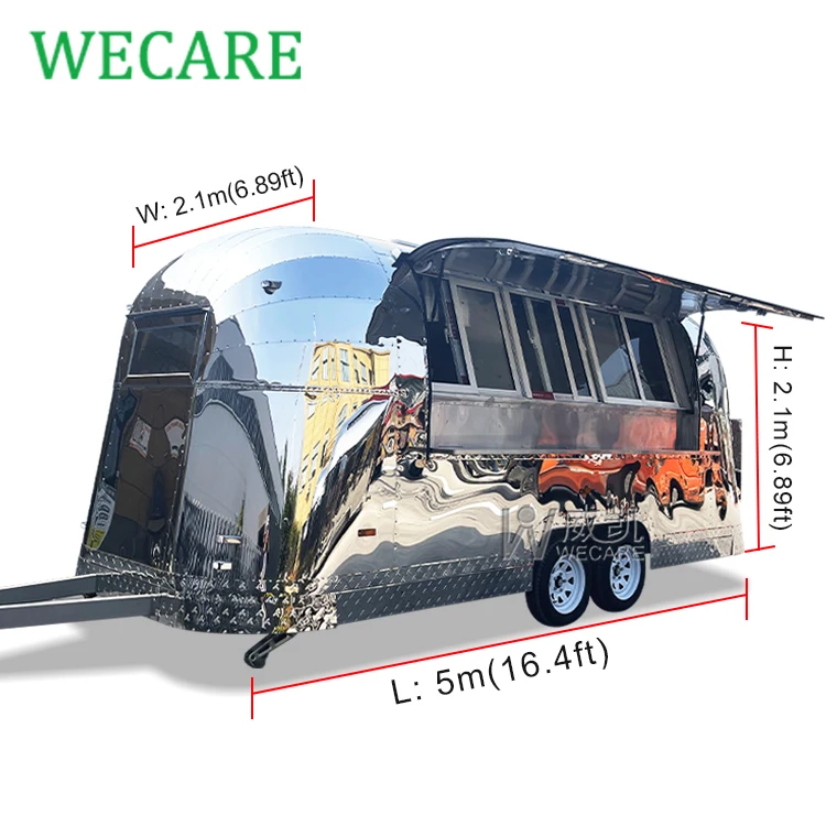 Wecare Mobile Pizza Truck Hotdog Remorque Foodtruck Airstream BBQ Food Carts and Food Trailer with Full Kitchen Equipments