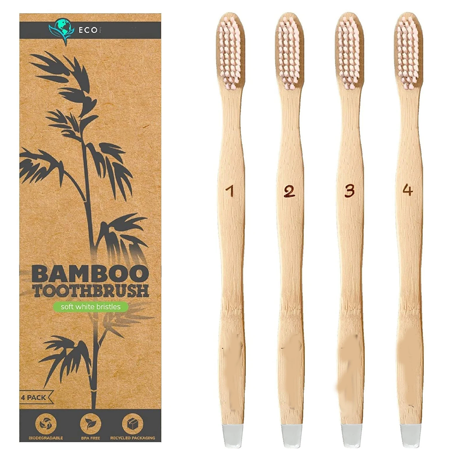 Экологичная бамбуковая зубная щетка с угольным напылением Экологически чистая OEM изготовленный на заказ бамбуковый держатель выгравированным