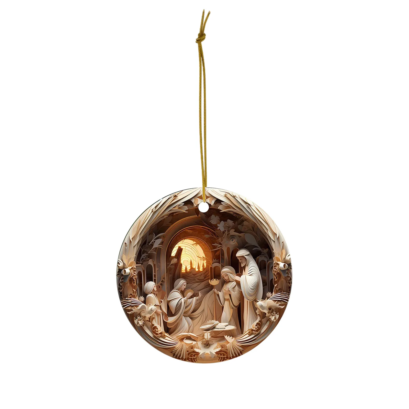 2024 Cross-Border New Christmas Jesus Car Pendant Acrylic Stereo Vision Jesus Birth Blessing Card Pendant Christmas Decorations