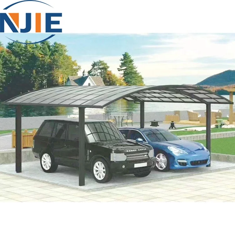 All season performance carport with polycarbonate arched roof for 2cars parking