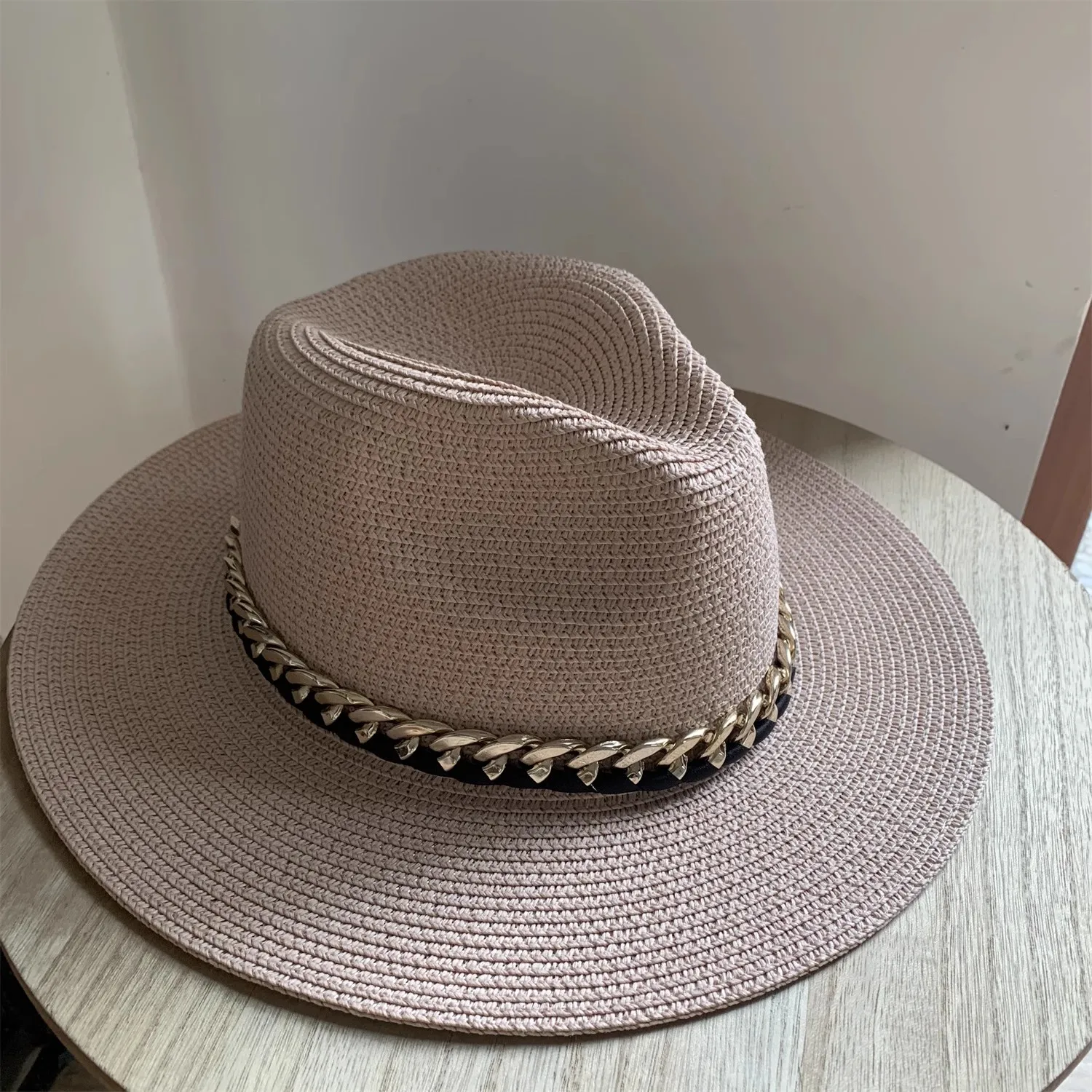 Outdoor Summer Travel Fedora Wide Brim Solid Color Paper Panama Hat Beach Fishing Sun protection Straw Hat