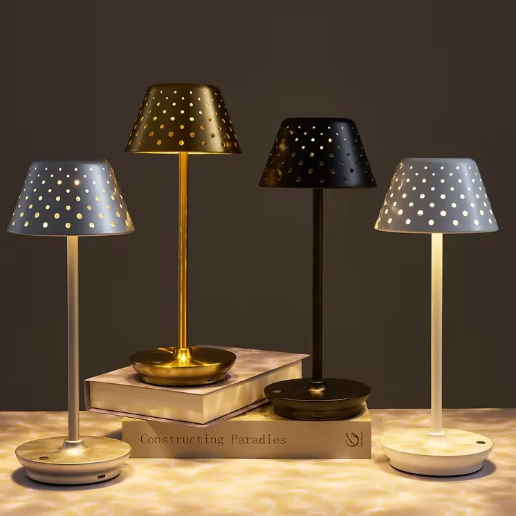 Polka Dot Hollowing Out Luxury Decor Touch Battery Cordless Night Light Home Bedroom Rechargeable Led Table Lamp For Restaurant