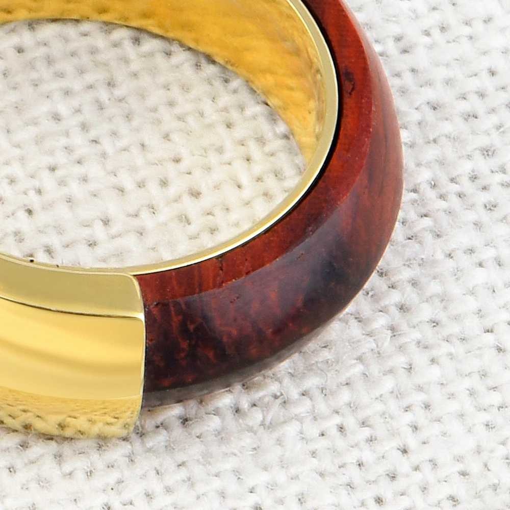 CC Jewelry Vintage Wedding Promise Rings For Women Chunky Pure Copper Brass With Wooden Red Ebony Rings