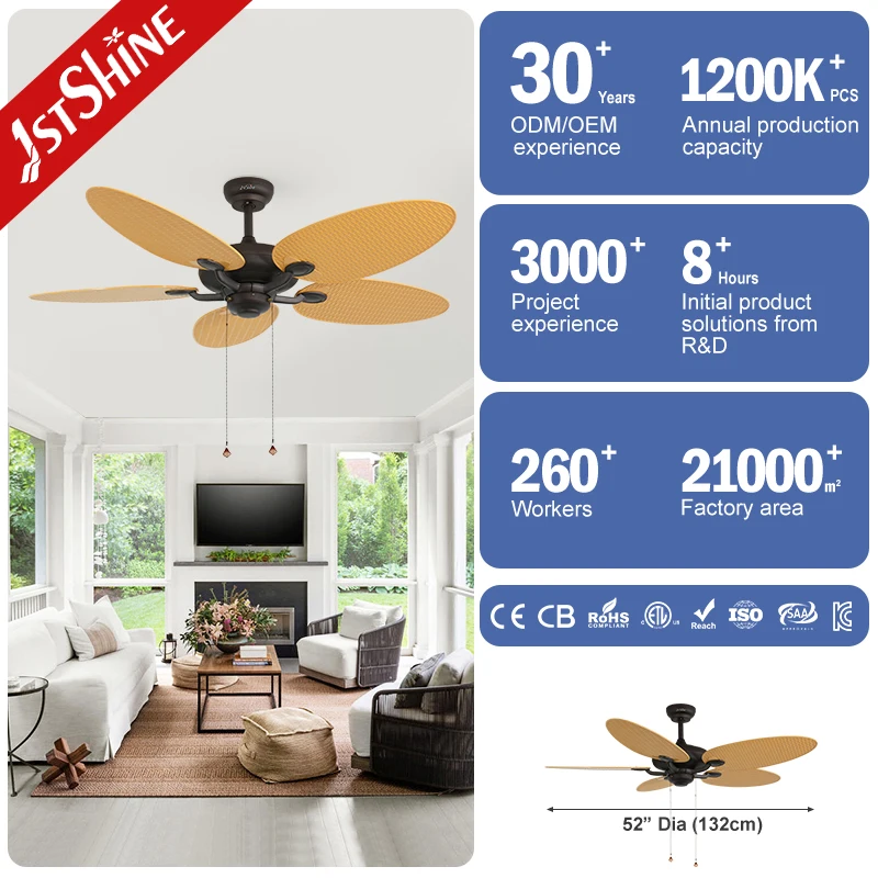 1stshine Ceiling Fan Pull Chain Control Traditional 5 Blades Ceiling Fan Without Light