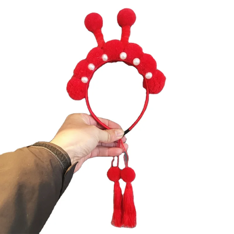New year girl accessories kids Chinese red headband for cheongsam decoration cute bow knotted  Headband for Chinese new year