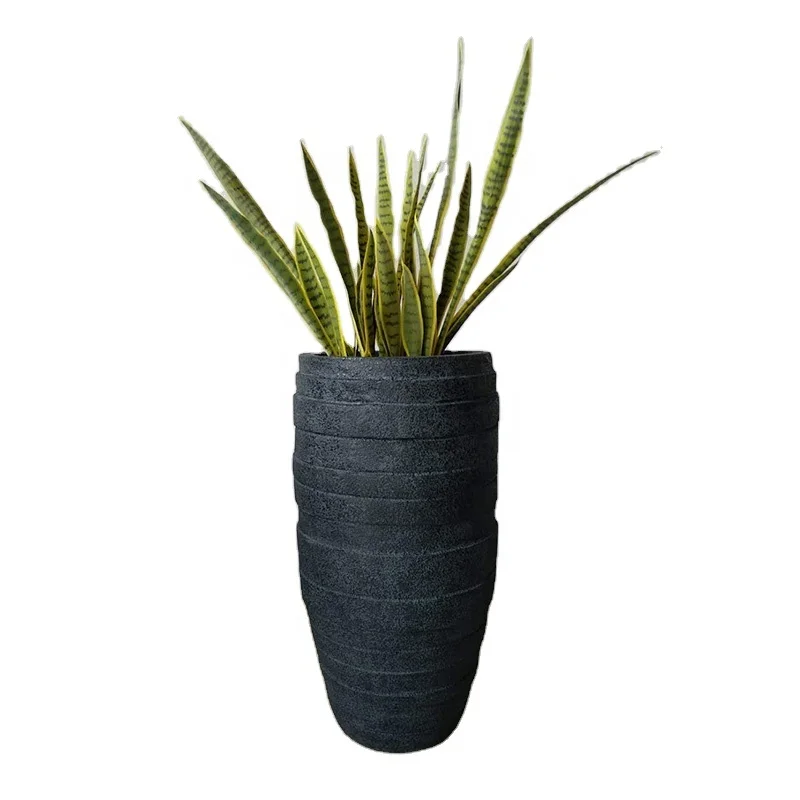 High quality fiberglass flower garden pots, decorative large dark grey color stone flower vase