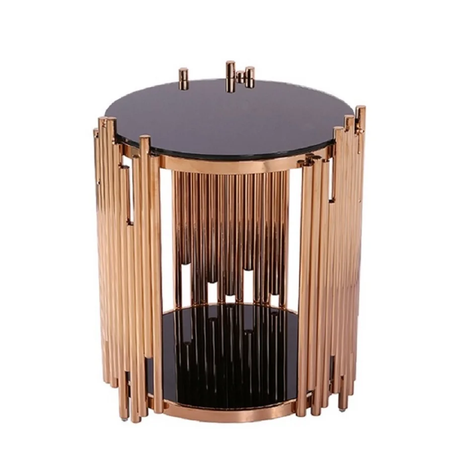 Wholesale Modern Simple Round Coffee Table  Glass Side Tea Center table With Gold Accessories (1600406966712)