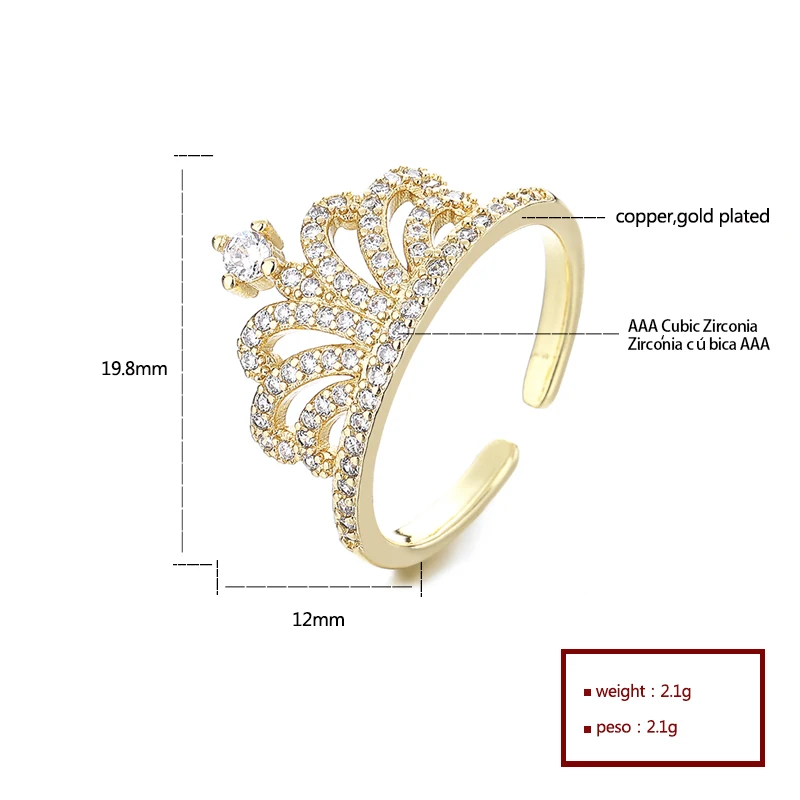 Majestic 18K Gold Plated Crown Rings Wholesale Fashion Elegance Women Fashion Jewelry Rings With Aaa Cubic Zirconia