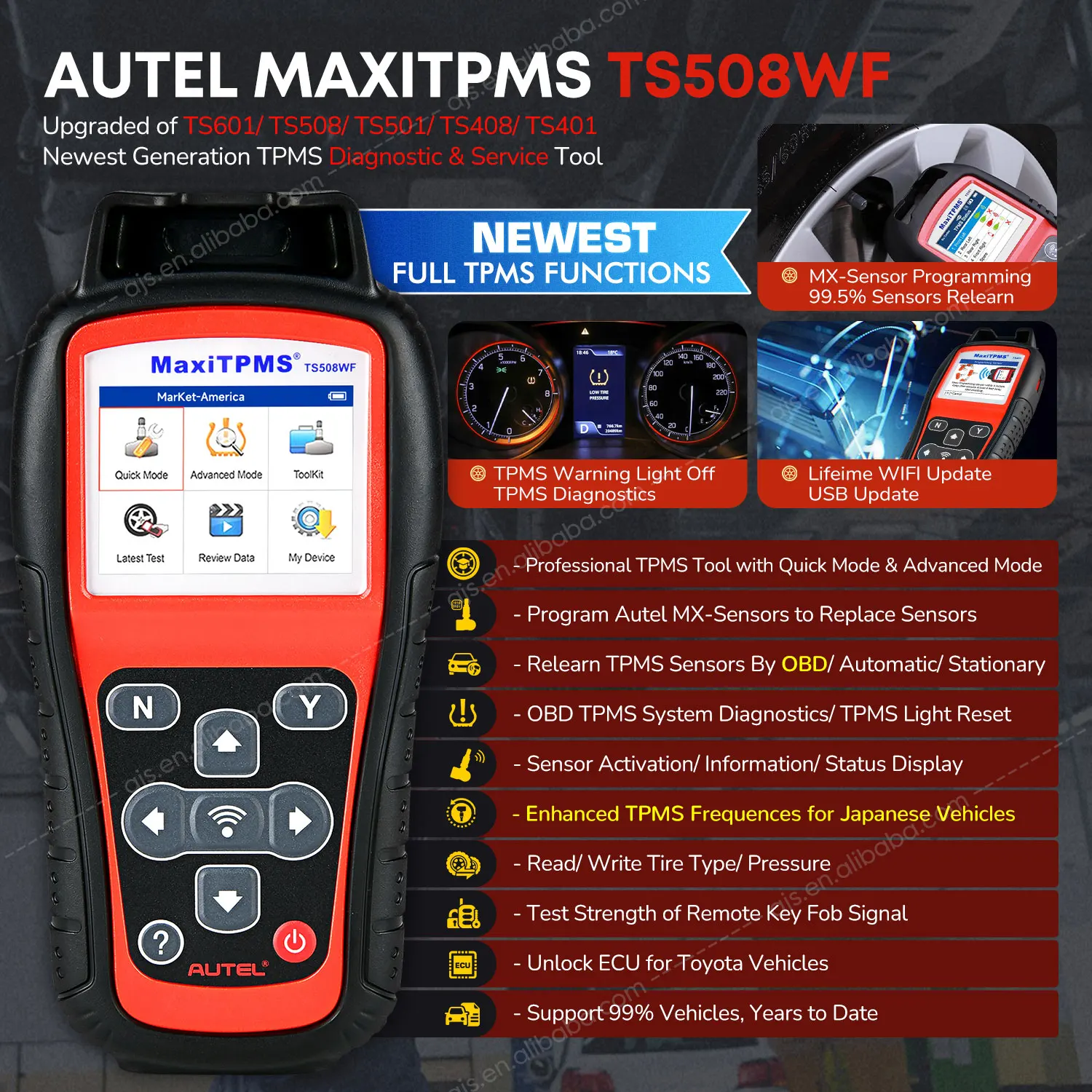 Autel MaxiTPMS TS508WF Altar TPMS TS508 TS508K TS501 WiFi OBD2 Scanner Diagnostic Tool Vehicle Universal MX Sensor Programming