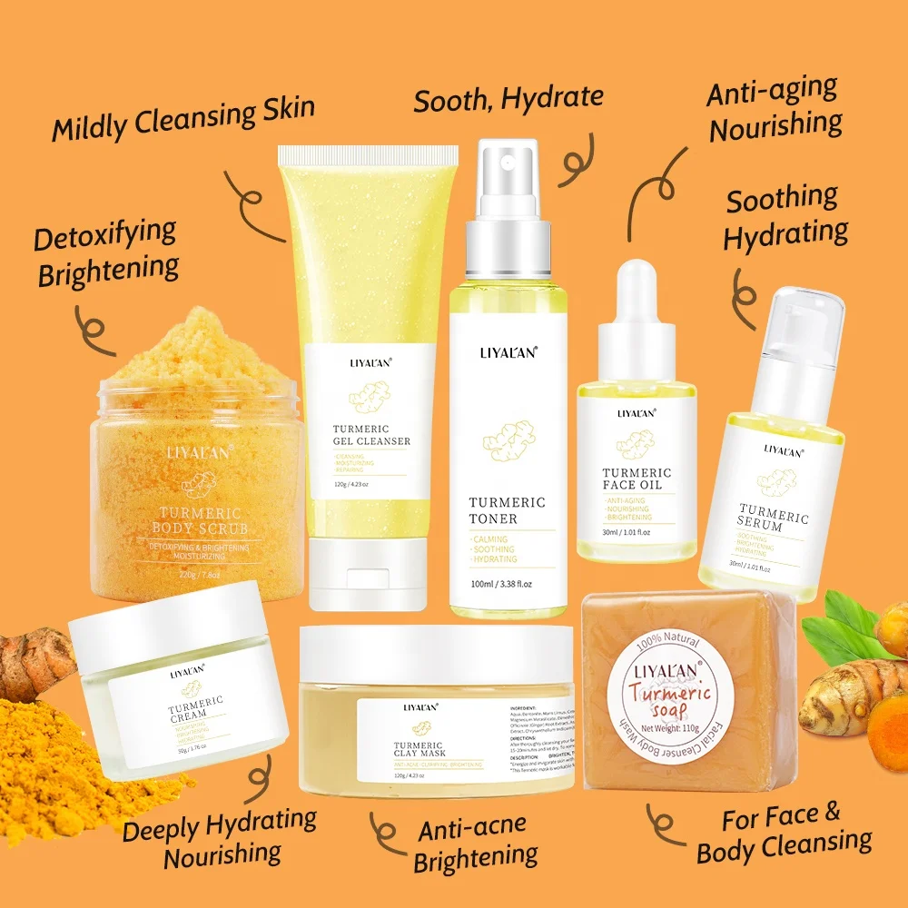 OEM Best Turmeric Anti Aging Skincare Lighten Dark Spots Beauty Tumeric Skin Care Products Set