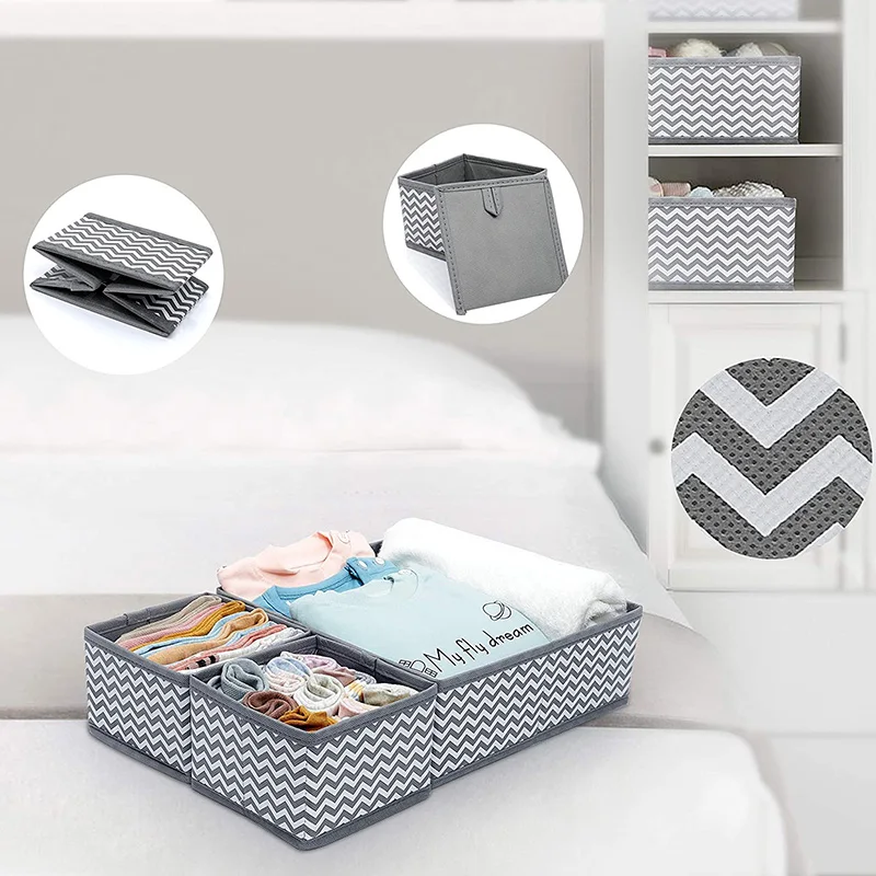 Set of 6pcs Foldable non woven fabric Organizer Box wardrobe storage organizers for Underwear, Socks, Ties, Bras, Scarves