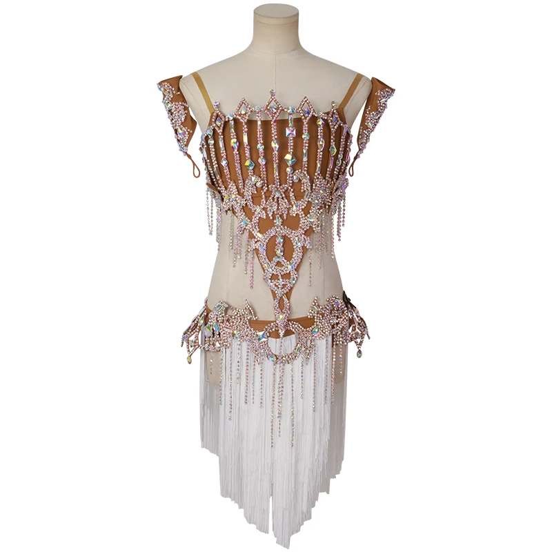 Vennystyle Adult Latin Dance Costume Performance Cha Cha Rumba Dress for Girls Floral Female Women Latin Competition Dress