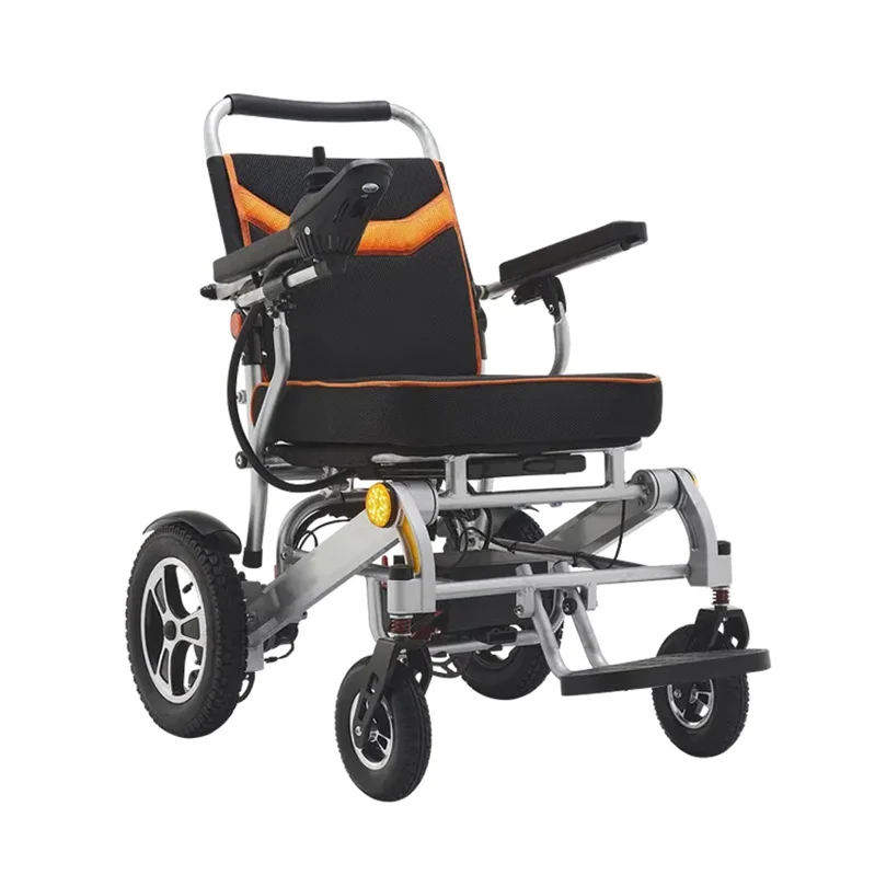 Dual Motor Electric Folding Wheelchair Lithium Battery Portable reclining electric folding wheelchair with pull bar