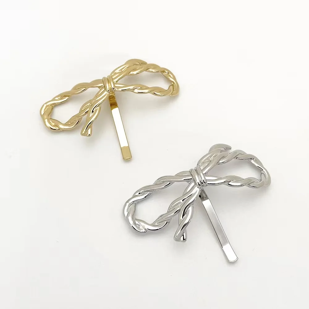 New Designs INS Silver /gold Fashion Alloy Metal Unique Bow Tie Hair Clasp Cool Girls Simple Unique Ponytail Hair Clips
