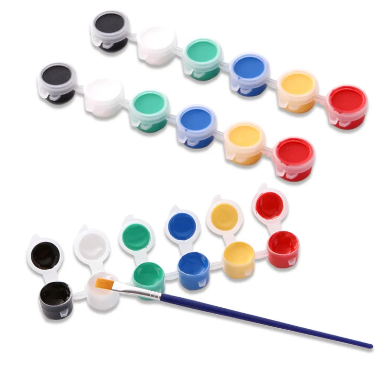 BOMEIJIA Art Factory Supply 6 Colors Portable Beginner Mini Acrylic Paint Pot with 1 Artist Brush