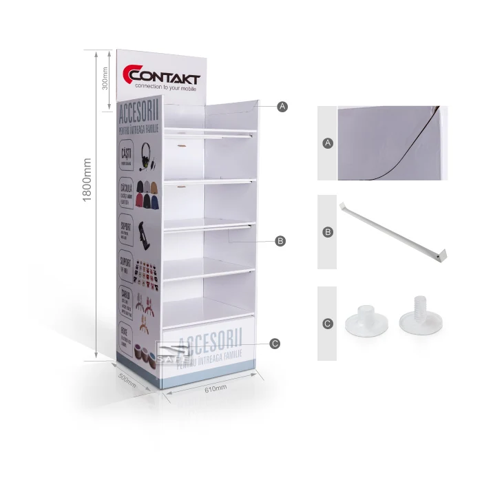 Free Standing Cardboard Display Stand ,Carton Floor Display Shelf ,Corrugated Cardboard Paper Display