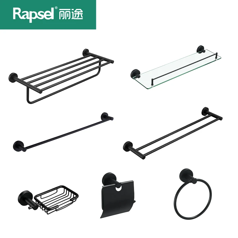 Hotel modern wall mounted  stainless steel matte black toilet bathroom accessories set
