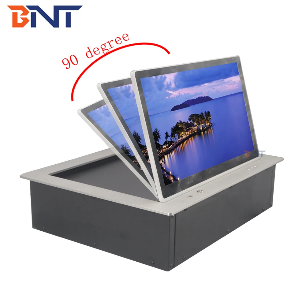 Intelligent conference system electric flip up monitor lift mechanism with 15.6 inch touch screen