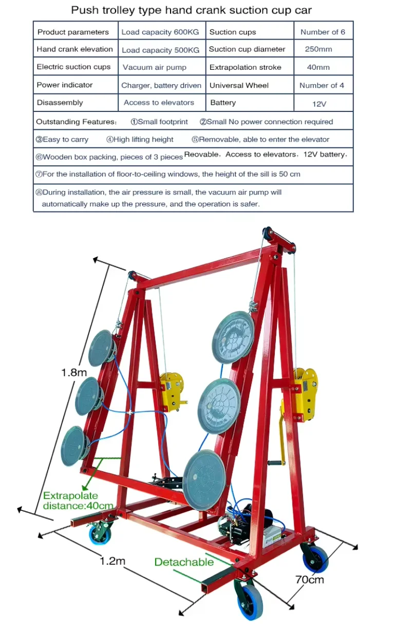 Foldable glass mobile suction vacuum lifter with 6 cups suction price