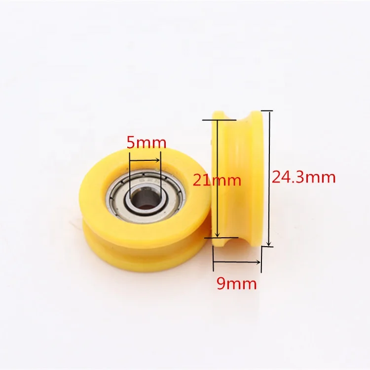 Plastic nylon U groove roller wheel 5*24*9mm nylon roller wheel for sliding windows door