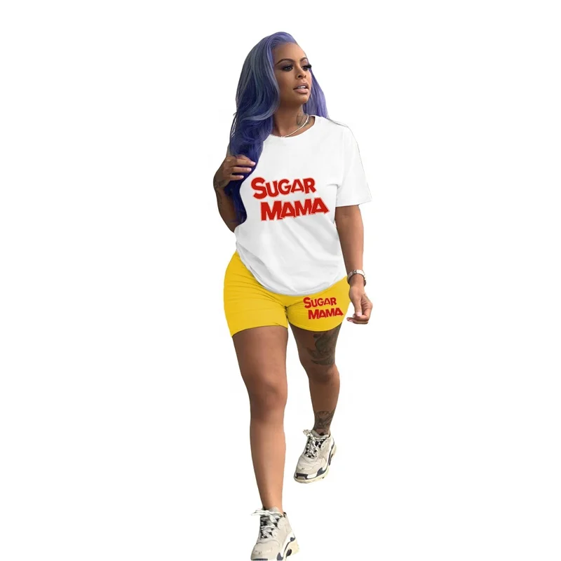 2023 Summer 2 piece shorts women set fashion printing biker shorts outfits two piece set short and t shirt sets for women