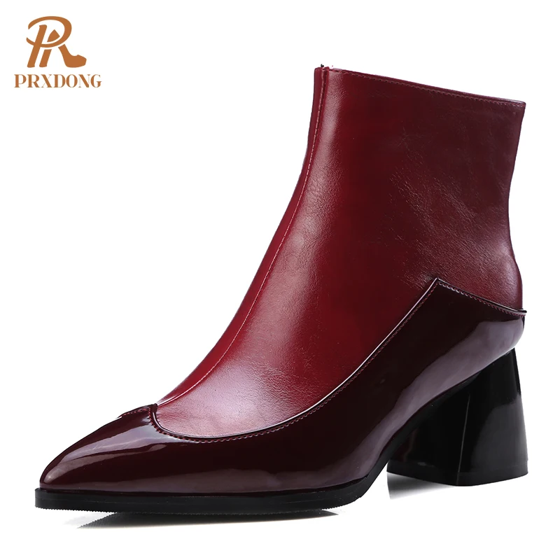 Boots Mixed Colors PU Leather Women Ankle Boots Pointed Toe High Thick Heels Platform Side Zipper Casual Concise Female Shoes 45
