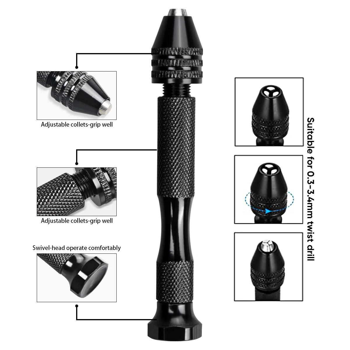 60Pcs Pin Vise Mini Micro Hand Twist Drill Bench Vise Bits Set Rotary Tools Kits 0.3-1.2 mm PCB Mini Drill Bits DIY Tool