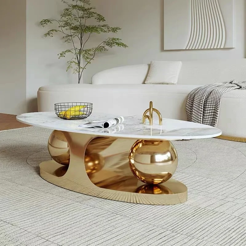 High Quality Luxury Coffee Table Modern Living Room Furniture Style Marble Top Metal  Coffee Table