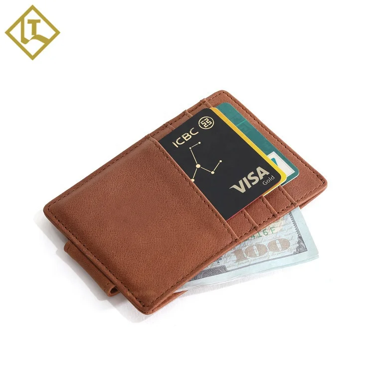 
Handmade custom embossed wallet genuine leather RFID card holder magnet slim wallet money clip for men 