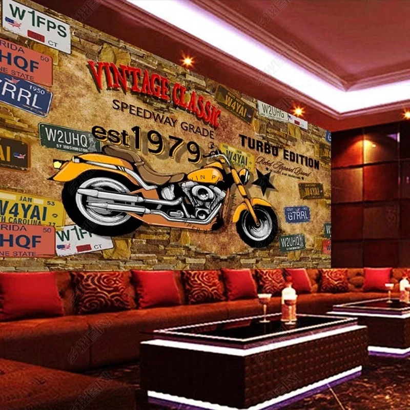 Retro motorcycle background poster wall adhesive wallpaper for bar