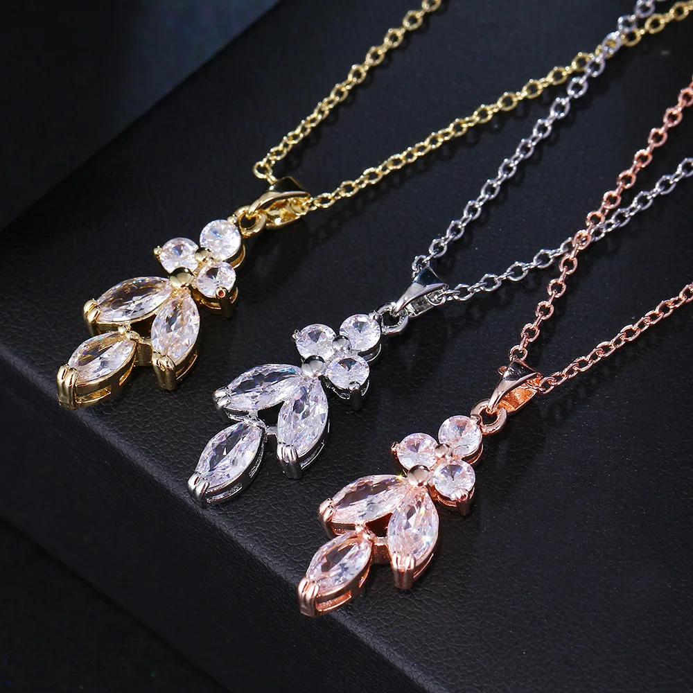 SLBRIDAL Design Rhinestones Crystals Butterfly Cubic Zircon Wedding Jewelry Set Bridal CZ Necklace Earring Set Women Jewelry Set