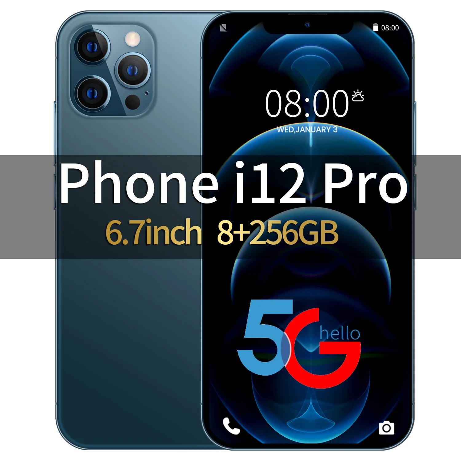 PHONE12 PRO MAX 8GB+256GB 16MP+32MP 6.7 Inch I12 PRO 4G Mobile Smartphone With Sim Card Big Battery Android Cell Phone