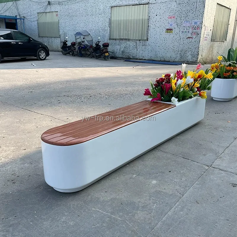 New Design Wood Waiting bench Chair With Planter Pot Decoration Lounge Seat For Public Area Indooo&outdoor