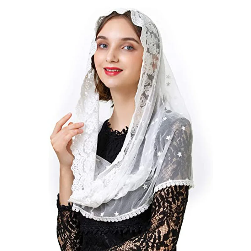 Y-Z Fashion white lace headdress Muslim church hair veil shawl islamic mantilla veil for catholic church