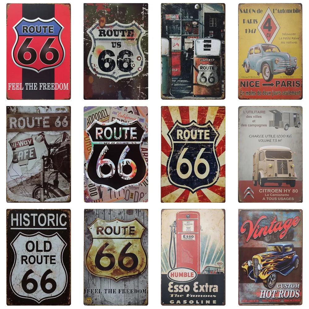 
Wholesale Route 66 posters wall decoration metal tin signs for garage decor, funny tin signs of gasoline for gas station 