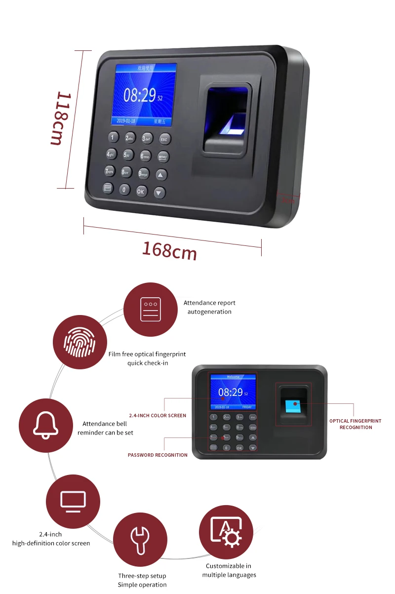 Office USB Standalone Time Recorder Terminal Free Software Custom Staff Management time attendance biometric for employee