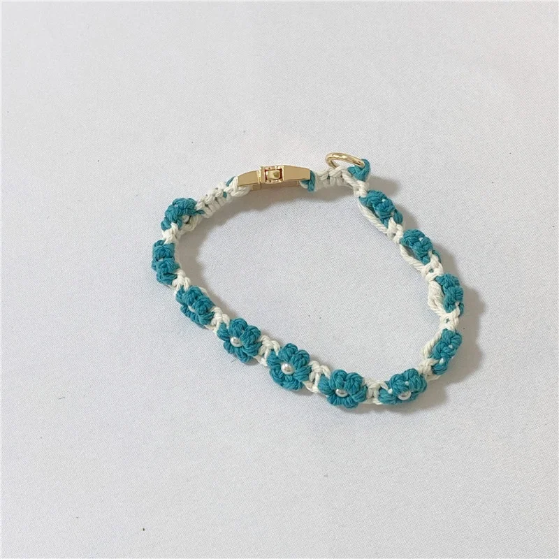 With metal round label macrame flower cat collar cotton rope pearl beaded wedding collar with heavy duty metal clasp