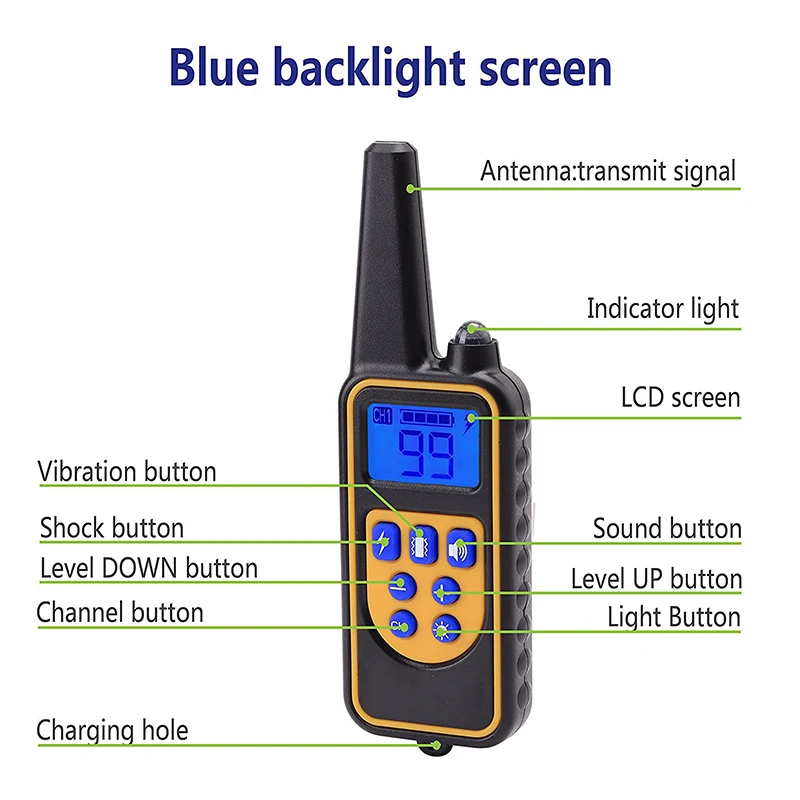 Dog Shock Collar with Remote Dog Training Electric Collar Waterproof Rechargeable 1640ft Dog Shock Collar with LED Light Beep