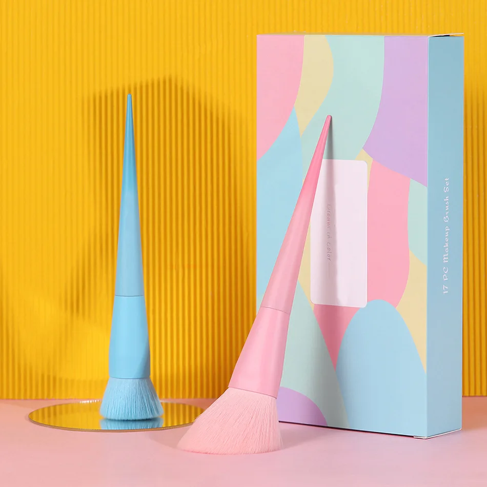 17 Pcs Colourful Makeup Brush Premium Gift  Kabuki Foundation Blending Face Powder Blush Rainbow Make Up Brush Set