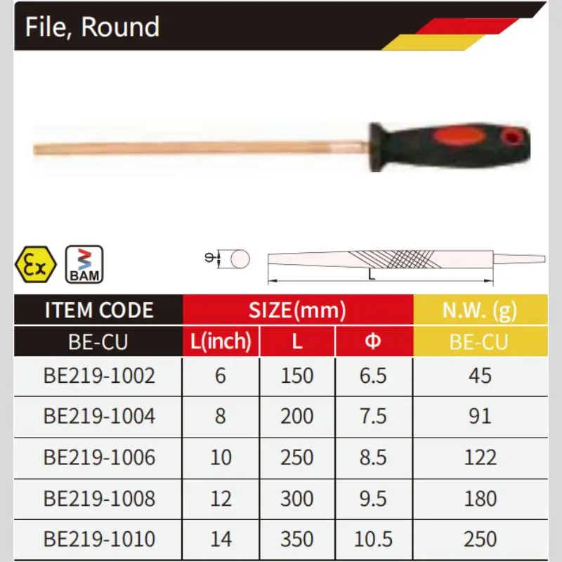 WEDO BAM ATEX FM Certificate Non-sparking Aluminium Bronze Beryllium Copper Round File