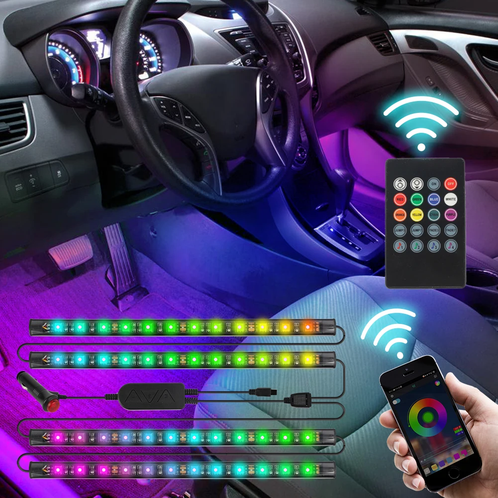  12V светодиодные ленты Автомобильные фары гибкое управление музыкой rgb автомобиля с атмосфера приложение