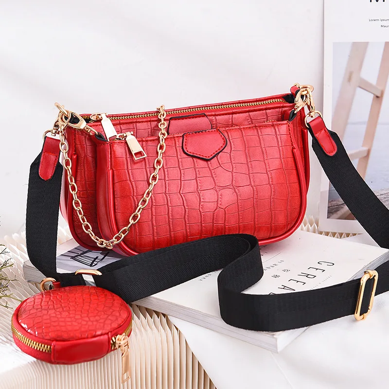2021 New Cheap Crocodile Casual Coin Crossbody Bag Set Women Designer Handbags Famous Brands 3 in 1 Crossbody Bag Purses