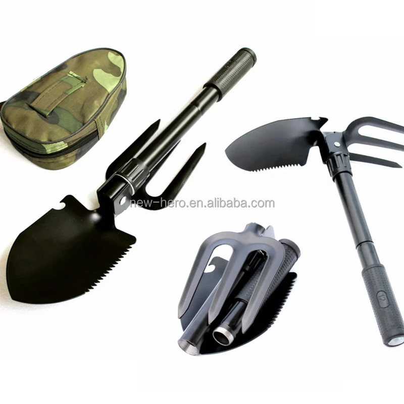 Folding Outdoor Shovel with Pickaxe and Carrying Case Emergency 3 in 1 Mini Camping Foldable Shovel Pick and Saw with Compass