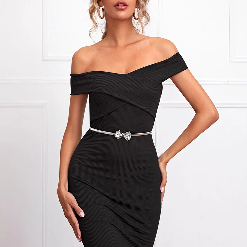 China manufacturer bow knot decor belt elegance 68cm metal bow knot waist belt for sale