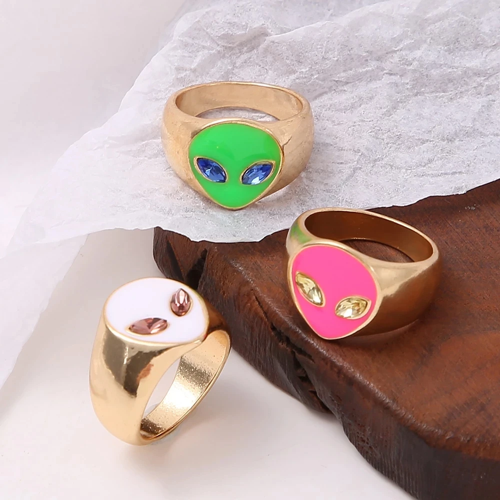 GT OEM Anillos 18K золотые панк геометрические кольца золотого и серебряного цвета с изображением инопланетянина голова хрустальные для женщин