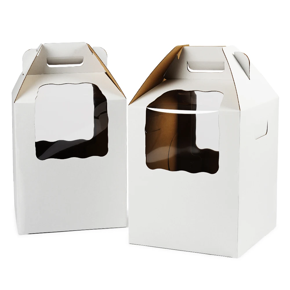 Custom Logo Recyclable Brown Kraft Paper Cake Boxes Pineapple Cake Gift Box Packaging Clear Wedding Tall Cake Box With Handle