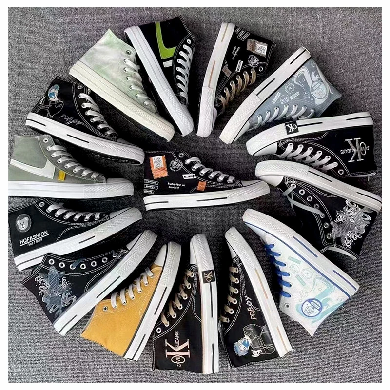 M1643 Hot Selling High-top Fashion Sneakers Breathable Casual Sport Shoes Sneakers Canvas Shoes Men Vulcanize Shoes stock